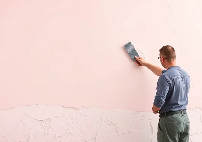 Application d'un enduit décoratif à la lisseuse sur un mur
