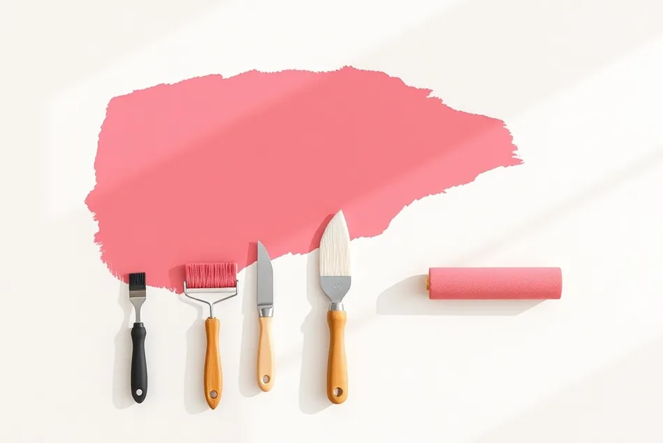Outils de peinture disposés dans l'ordre des étapes du chantier