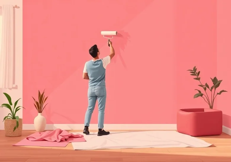 Peintre appliquant la peinture au rouleau sur un mur de salon